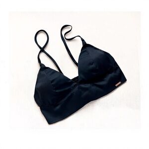 Danskin Black Cropped Bralette, Size Large, Silky Fabric, Lightly Padded, EUC